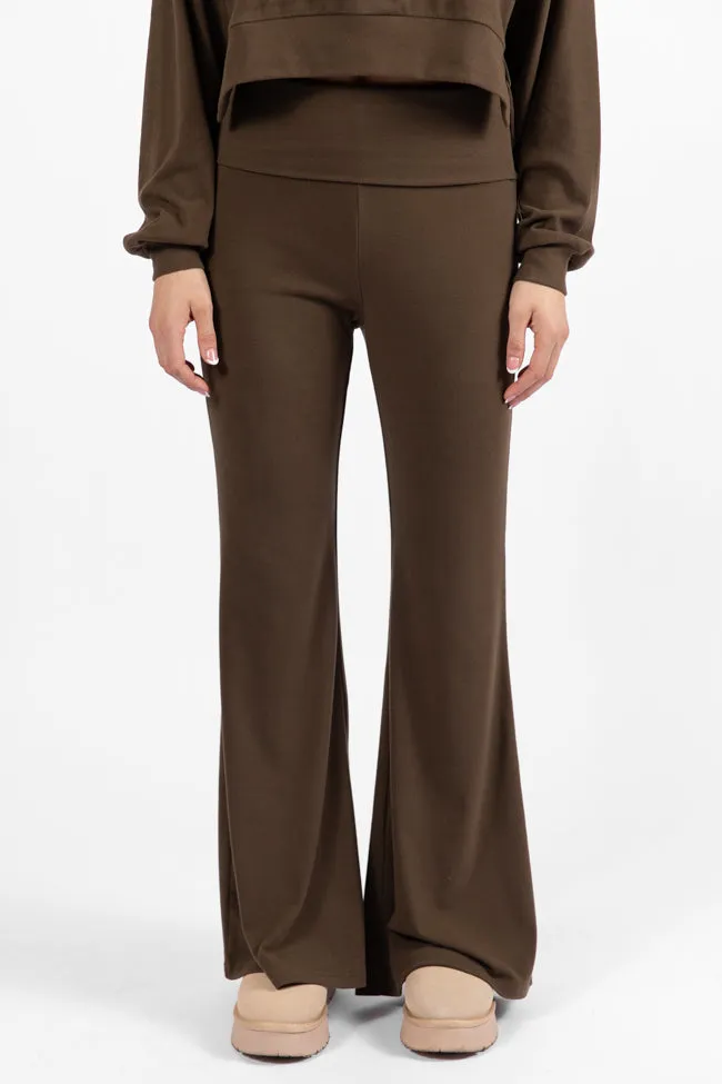 In A Dream Brown Foldover Band Super Soft Flare Pants FINAL SALE sold by Pink Lily