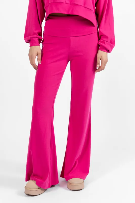 In A Dream Pink Foldover Band Super Soft Flare Pants FINAL SALE sold by Pink Lily