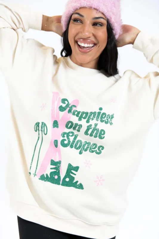 Happiest On The Slopes Cream Oversized Graphic Sweatshirt sold by Pink Lily