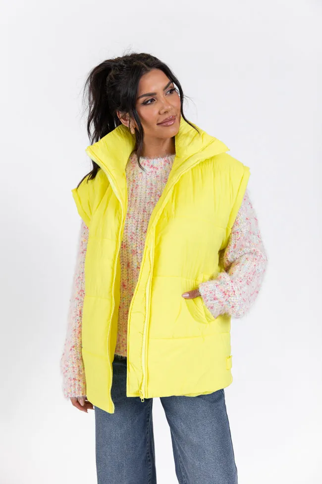 Going Upstate Yellow Oversized Puffer Vest FINAL SALE sold by Pink Lily