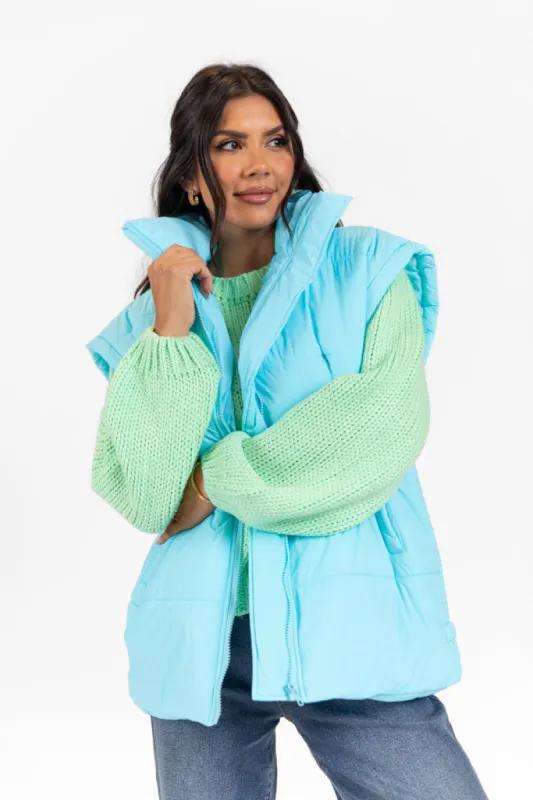 Going Upstate Blue Oversized Puffer Vest FINAL SALE sold by Pink Lily