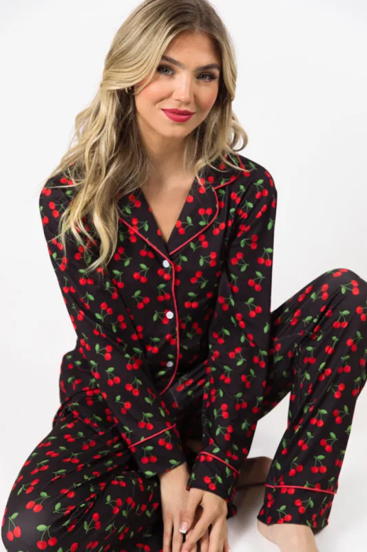 On A Cloud Cherry Plush Pajama Set sold by Pink Lily