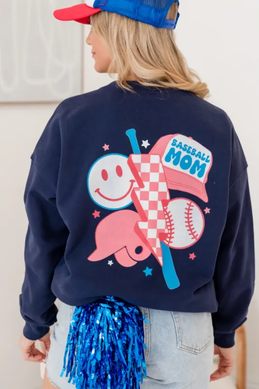 Baseball Mom Navy Oversized Graphic Sweatshirt sold by Pink Lily