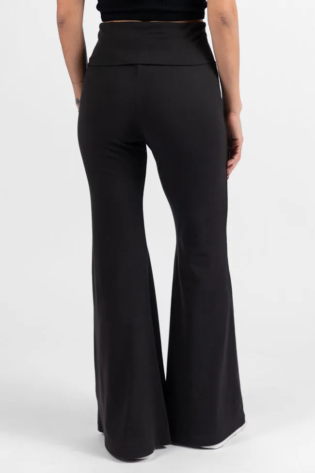 Get A Move On Black Brushed Knit Foldover Flare Lounge Leggings FINAL SALE sold by Pink Lily product image thumbnail 4