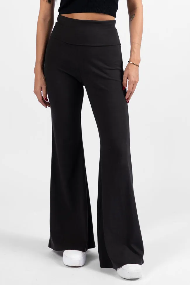 Get A Move On Black Brushed Knit Foldover Flare Lounge Leggings FINAL SALE sold by Pink Lily