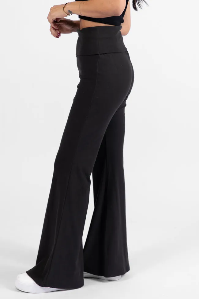 Get A Move On Black Brushed Knit Foldover Flare Lounge Leggings FINAL SALE sold by Pink Lily product image thumbnail 3