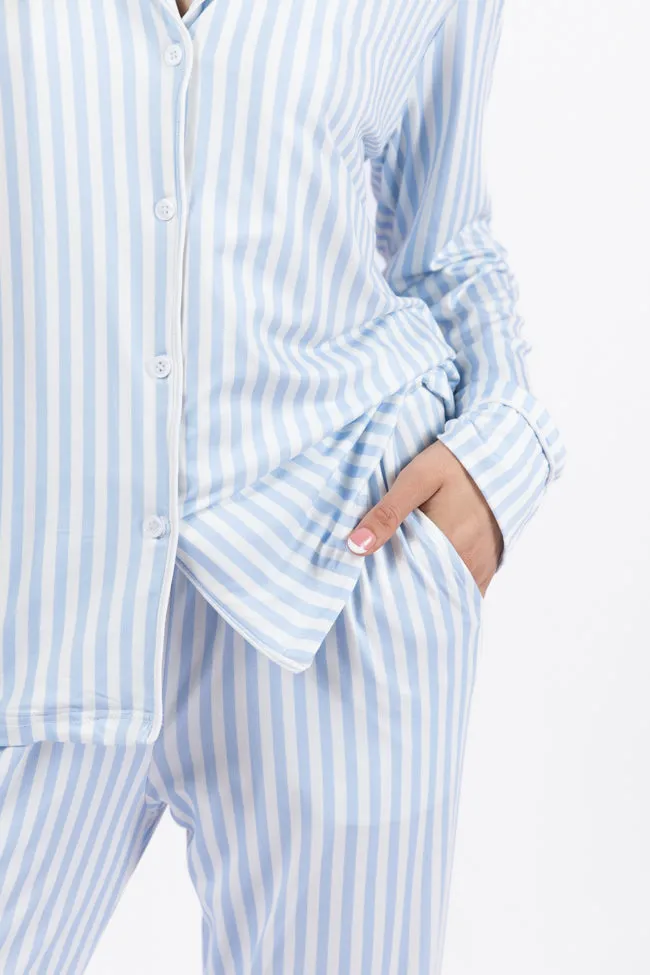 On A Cloud Light Blue and Cream Stripe Plush Knit Pajama Set FINAL SALE sold by Pink Lily product image thumbnail 3