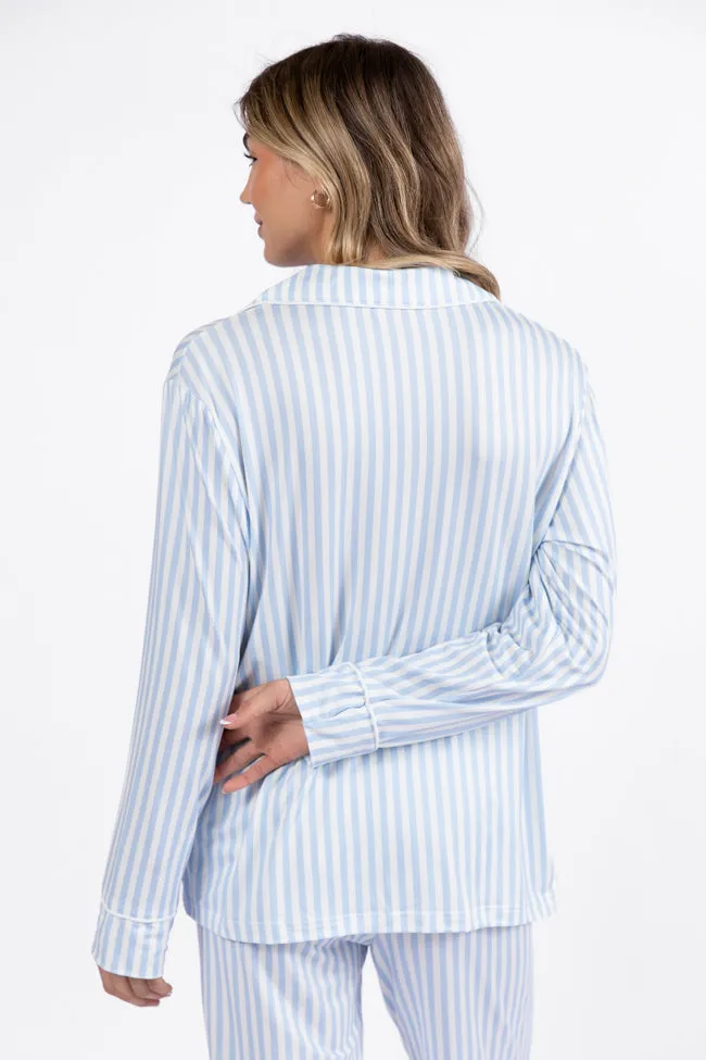 On A Cloud Light Blue and Cream Stripe Plush Knit Pajama Set FINAL SALE sold by Pink Lily product image thumbnail 5