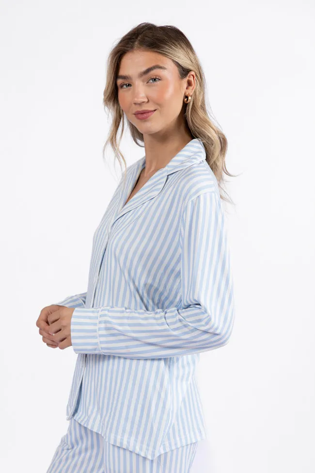 On A Cloud Light Blue and Cream Stripe Plush Knit Pajama Set FINAL SALE sold by Pink Lily product image thumbnail 4