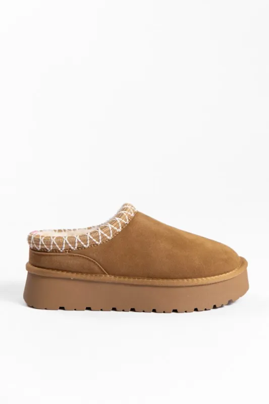 Sydney Chestnut Platform Slipper sold by Pink Lily