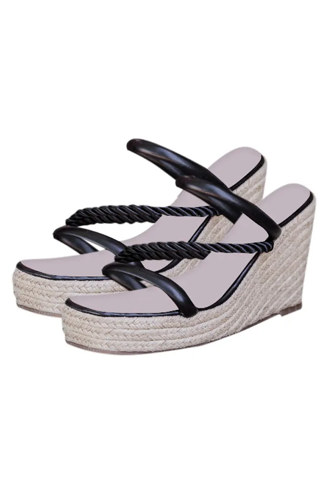 Blaine Black Rope Wedges FINAL SALE sold by Pink Lily product image thumbnail 4