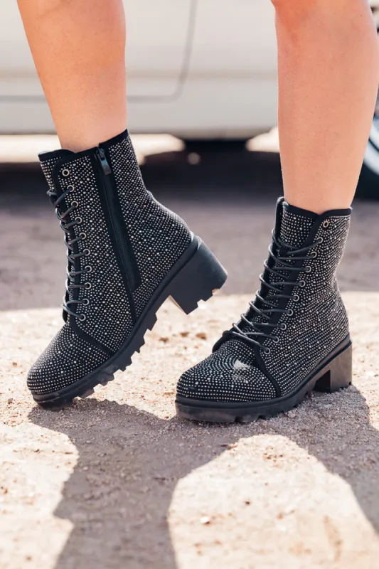 Harley Black Rhinestone Combat Boots FINAL SALE sold by Pink Lily