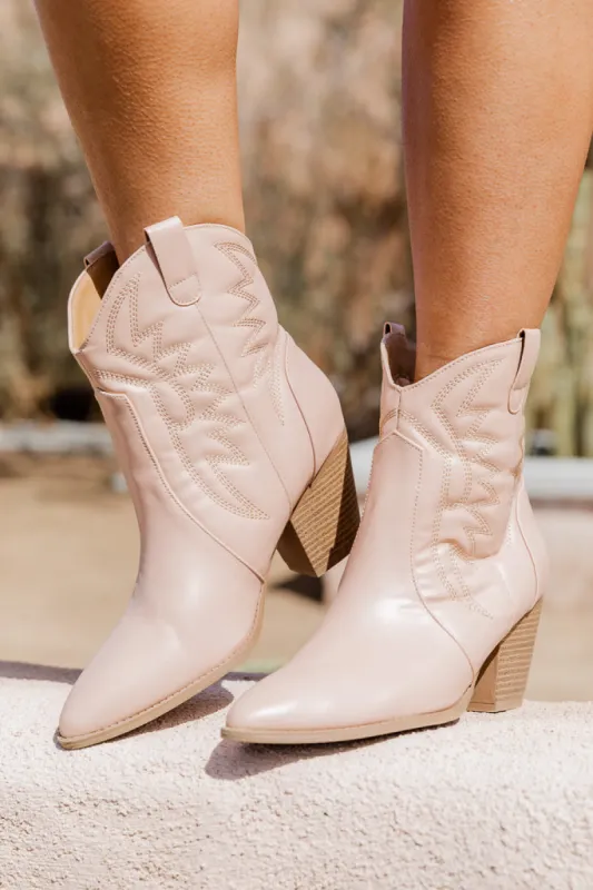 Morgan Nude Ankle Cowboy Booties FINAL SALE sold by Pink Lily