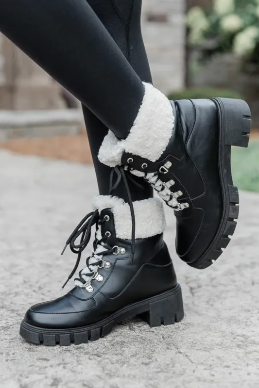 Lizzie Black Fur Detail Combat Boots FINAL SALE sold by Pink Lily