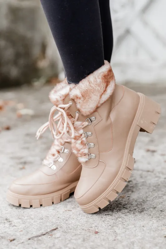 Lizzie Nude Fur Detail Combat Boots FINAL SALE sold by Pink Lily