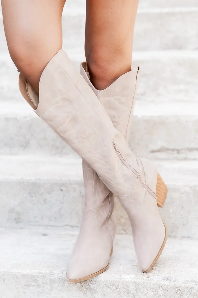 Shania Tan Tall Cowboy Boots sold by Pink Lily