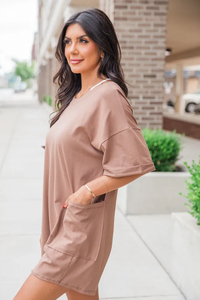 On A Daily Basis Brown Deep V-Neck Pocketed Romper sold by Pink Lily product image thumbnail 3