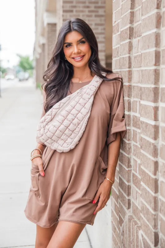 On A Daily Basis Brown Deep V-Neck Pocketed Romper sold by Pink Lily