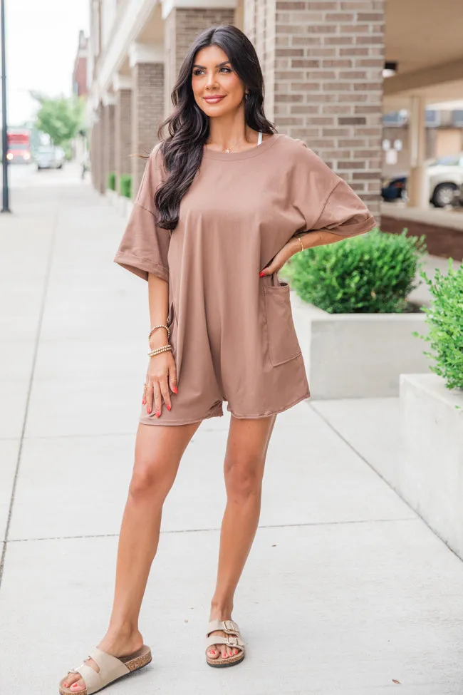 On A Daily Basis Brown Deep V-Neck Pocketed Romper sold by Pink Lily product image thumbnail 2