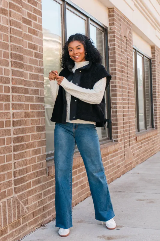 Feel It All Black Oversized Sherpa Vest FINAL SALE sold by Pink Lily