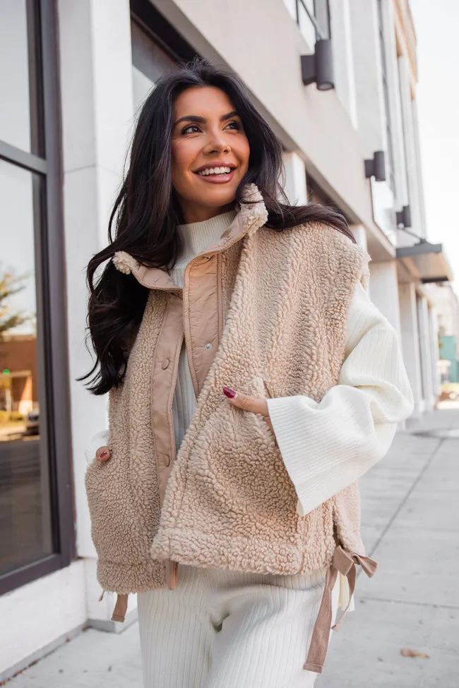 Feel It All Beige Oversized Sherpa Vest sold by Pink Lily