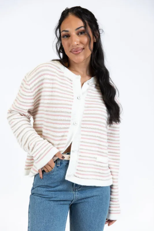Abundant Mindset Ivory Multi Fuzzy Striped Cardigan FINAL SALE sold by Pink Lily