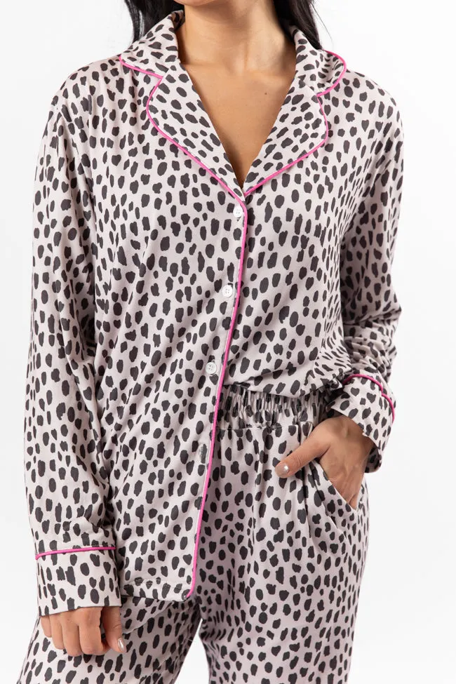 On A Cloud In Spotted Black and Tan Plush Knit Pajama Set SALE sold by Pink Lily product image thumbnail 4