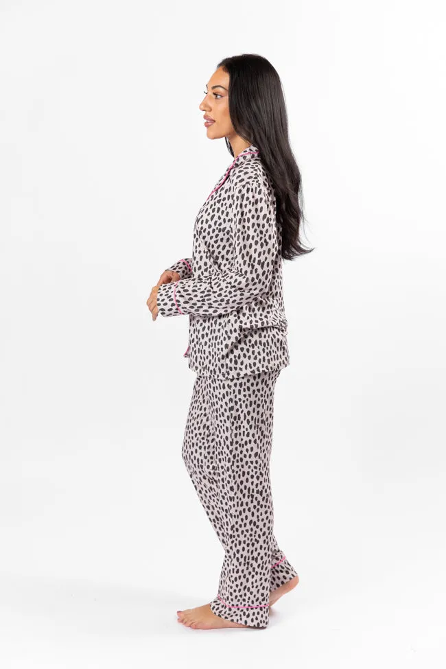 On A Cloud In Spotted Black and Tan Plush Knit Pajama Set SALE sold by Pink Lily product image thumbnail 5