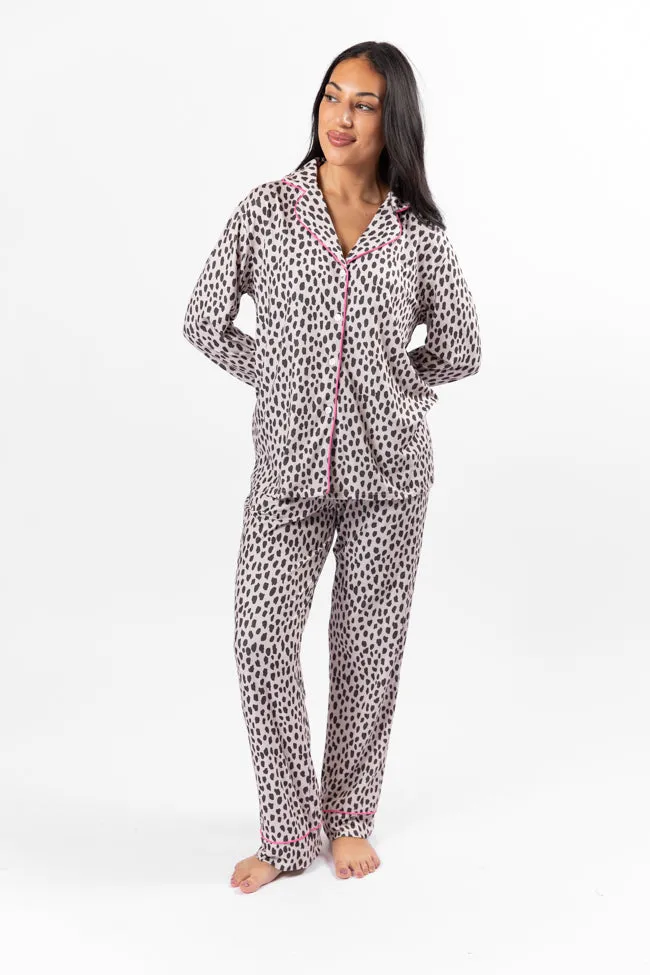 On A Cloud In Spotted Black and Tan Plush Knit Pajama Set SALE sold by Pink Lily product image thumbnail 3