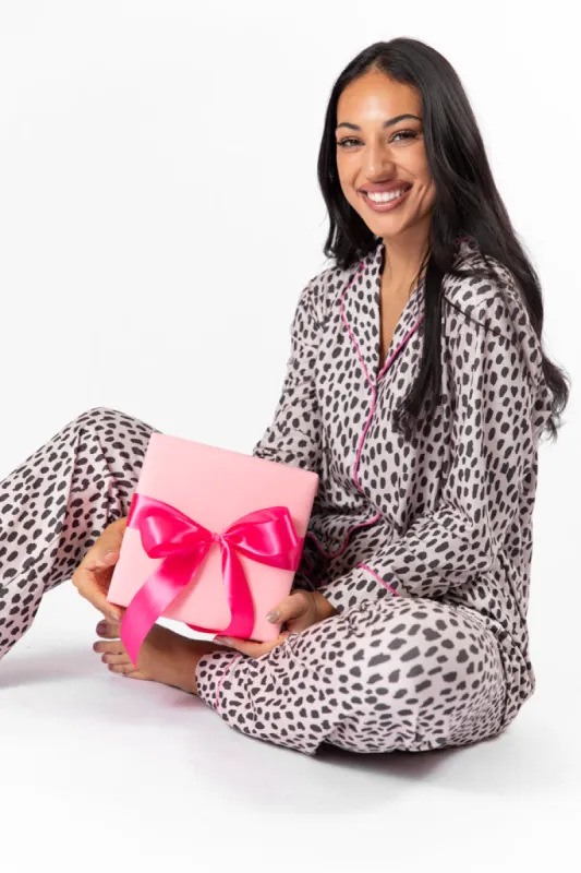 On A Cloud In Spotted Black and Tan Plush Knit Pajama Set SALE sold by Pink Lily
