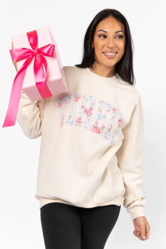 Tired Cream Oversized Graphic Sweatshirt made by Pink Lily