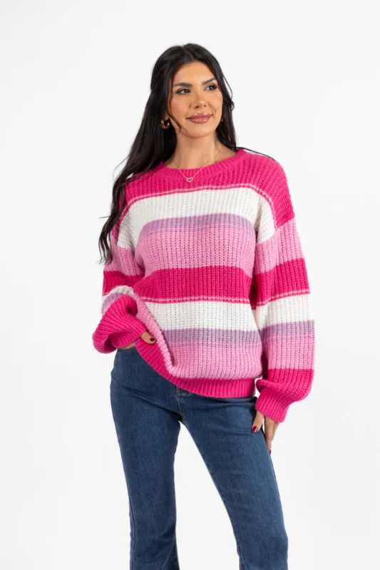 Everything Nice Pink Multi Striped Crew Neck Sweater FINAL SALE sold by Pink Lily