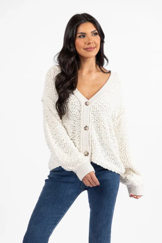 Breath Of Fresh Air Cream Textured Cardigan FINAL SALE sold by Pink Lily