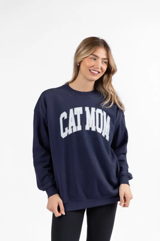 Cat Mom Navy Oversized Graphic Sweatshirt DOORBUSTER sold by Pink Lily