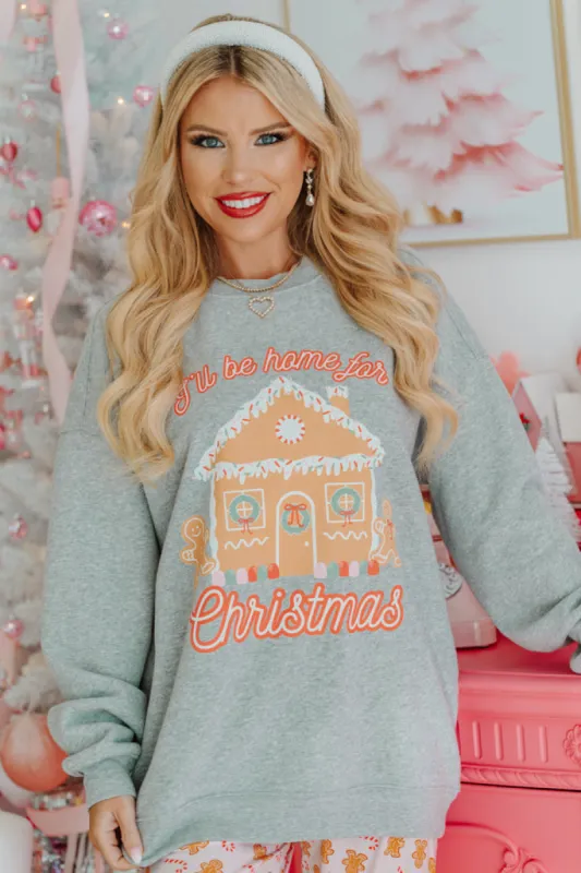 I'll Be Home For Christmas Light Grey Oversized Graphic Sweatshirt Macy Blackwell X Pink Lily sold by Pink Lily