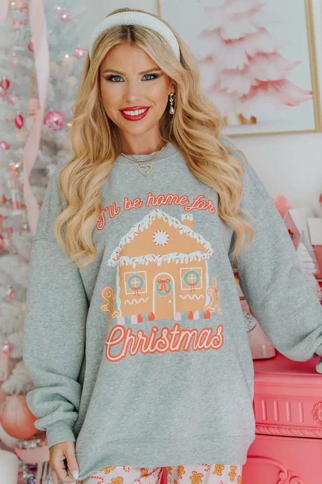 I'll Be Home For Christmas Light Grey Oversized Graphic Sweatshirt Macy Blackwell X Pink Lily sold by Pink Lily