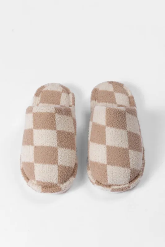 Tan Checkered Slippers DOORBUSTER sold by Pink Lily