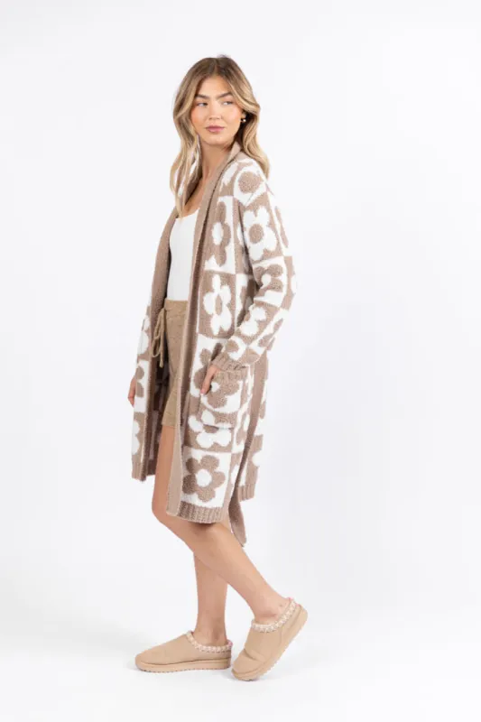 It Was All A Dream Neutral Checkered Floral Robe FINAL SALE sold by Pink Lily