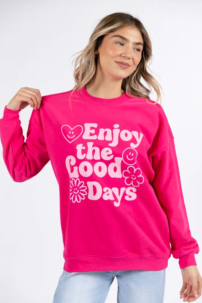 Enjoy Good Days Hot Pink Oversized Graphic Sweatshirt sold by Pink Lily product image thumbnail 4