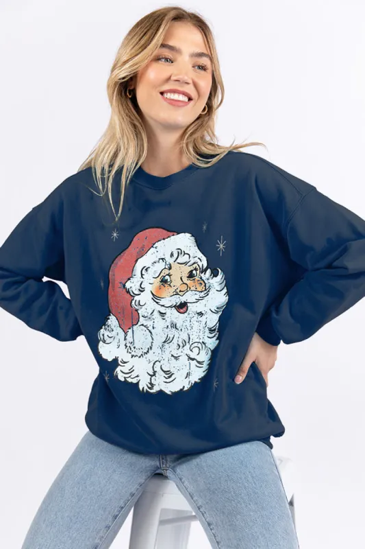 Vintage Santa Navy Oversized Graphic Sweatshirt sold by Pink Lily