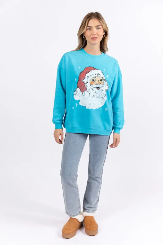 Vintage Santa Aqua Oversized Graphic Sweatshirt sold by Pink Lily