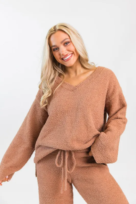 Dawn Teddy Fuzzy V-Neck Sweater FINAL SALE sold by Pink Lily