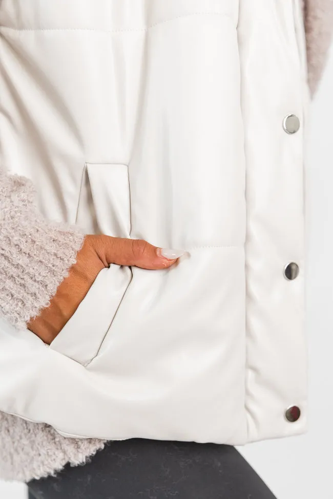 Wilder Days Cream Faux Leather Puffer Vest FINAL SALE sold by Pink Lily product image thumbnail 3