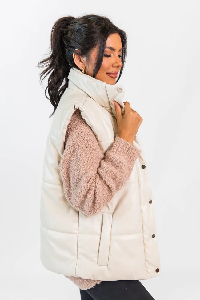 Wilder Days Cream Faux Leather Puffer Vest FINAL SALE sold by Pink Lily product image thumbnail 4