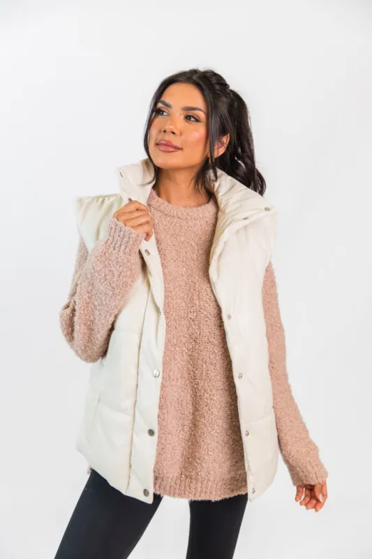 Wilder Days Cream Faux Leather Puffer Vest FINAL SALE sold by Pink Lily