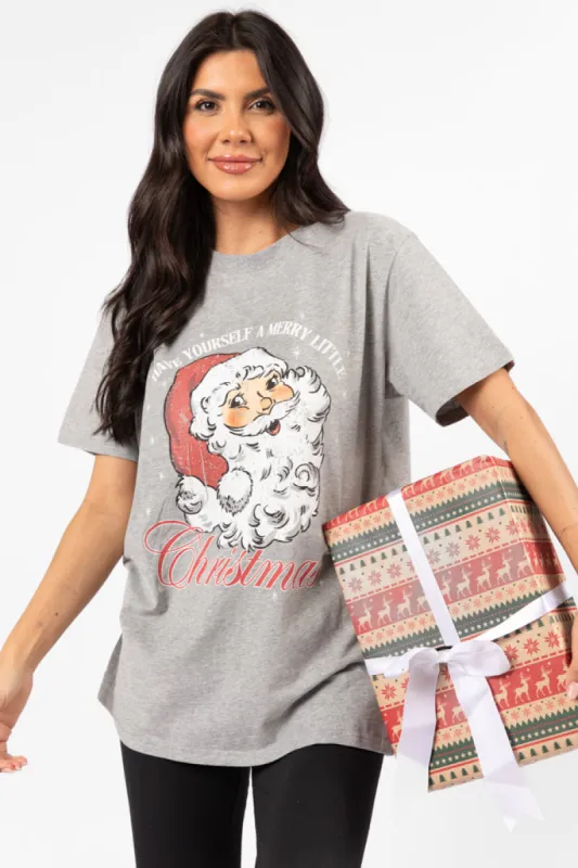 Santa Merry Little Christmas Light Grey Oversized Graphic Tee DOORBUSTER sold by Pink Lily