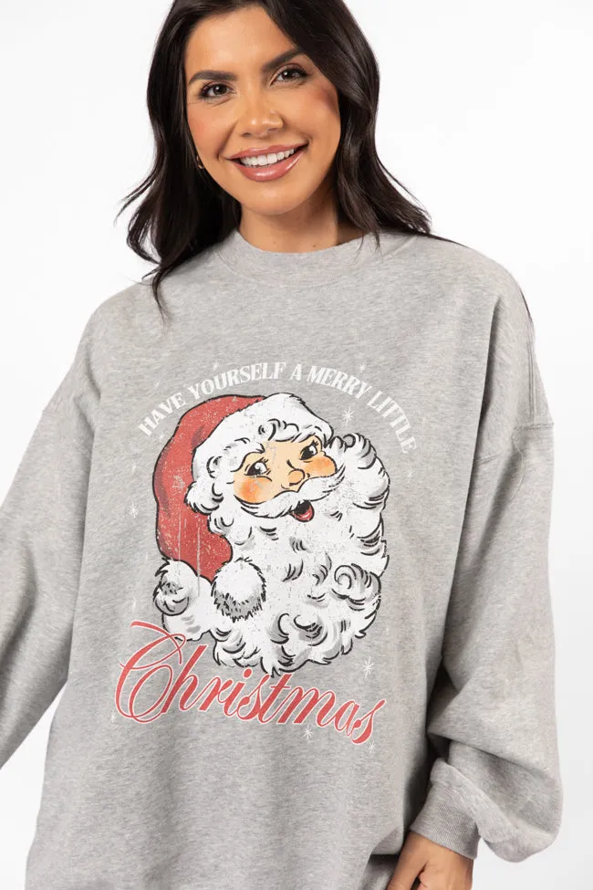 Santa Merry Little Christmas Light Grey Oversized Graphic Sweatshirt DOORBUSTER sold by Pink Lily product image thumbnail 3