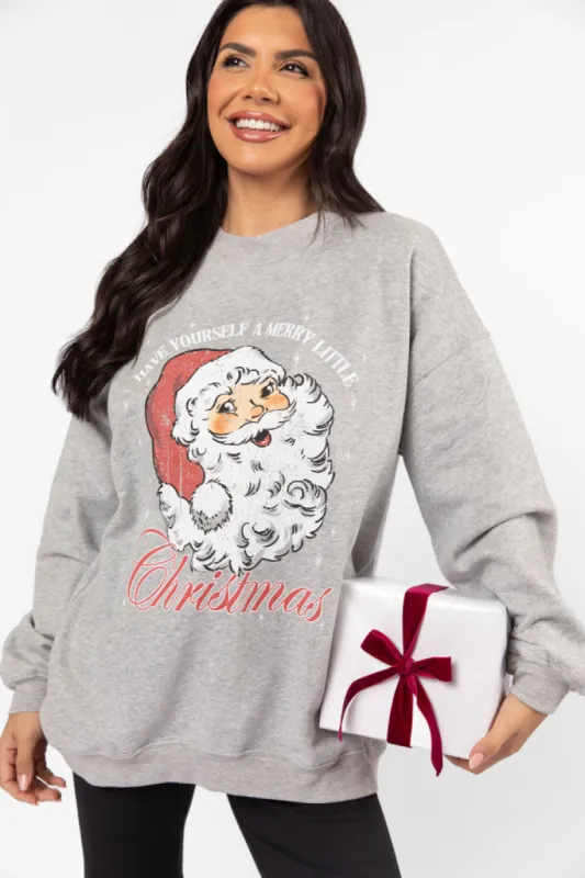 Santa Merry Little Christmas Light Grey Oversized Graphic Sweatshirt DOORBUSTER sold by Pink Lily