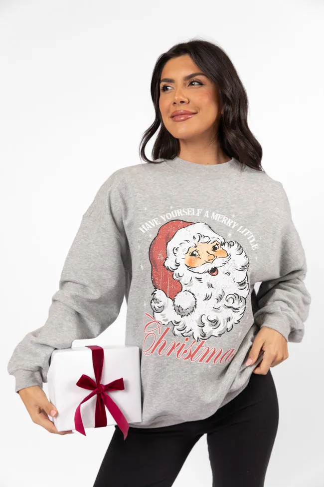 Santa Merry Little Christmas Light Grey Oversized Graphic Sweatshirt DOORBUSTER sold by Pink Lily product image thumbnail 4