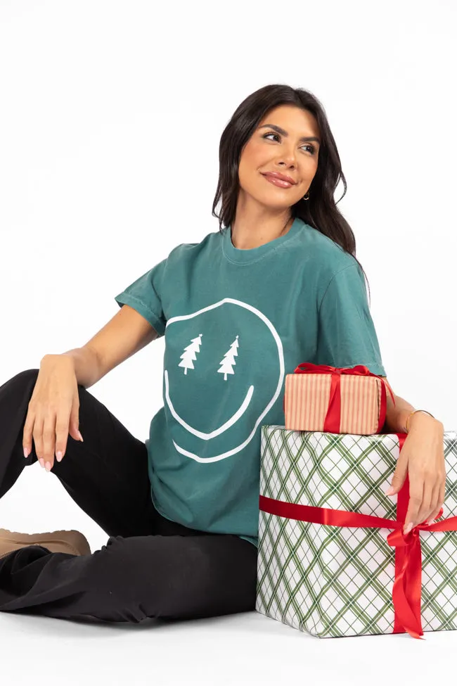 Smiley Face Christmas Tree Emerald Comfort Color Graphic Tee DOORBUSTER sold by Pink Lily